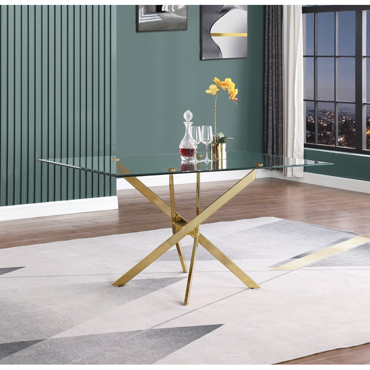 Wade Logan® Arieyana Glass Top Metal Base Dining Table Wayfair